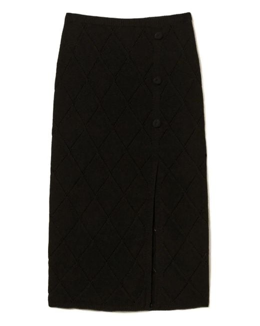 Twinset Black Diamond-Pattern Side-Split Skirt