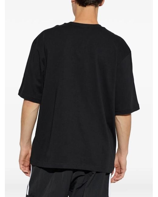 Adidas Black Logo-Embroidered Stripe-Detail T-Shirt for men
