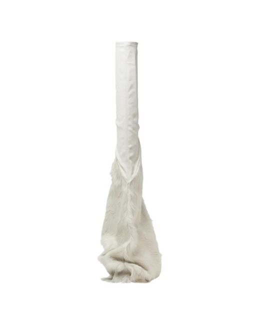Rick Owens White Zip-Fur Boots