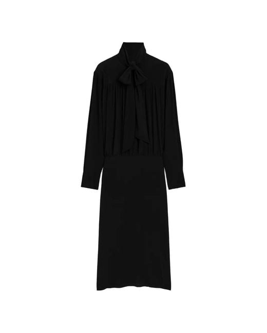 AMI Black Midi Lavallière Silk-Blend Dress