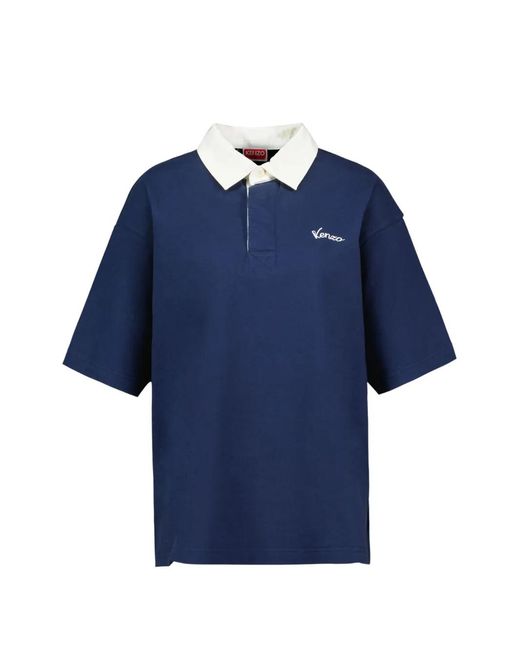 KENZO Blue Varsity Logo-Embroidered Polo Shirt for men