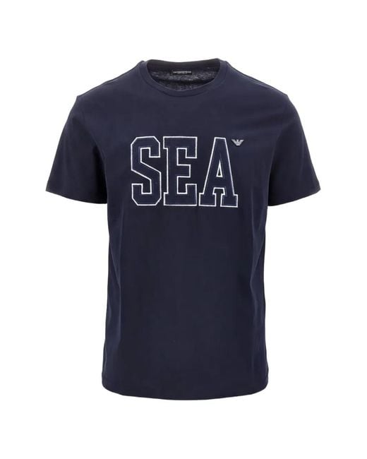 Emporio Armani Blue Logo-Embroidery Cotton T-Shirt for men