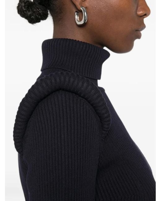 Elisabetta Franchi Blue Padded-Shoulder Ribbed-Knit Sweater