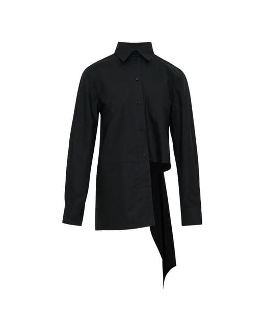 MSGM Black Asymmetric-Hem Shirt