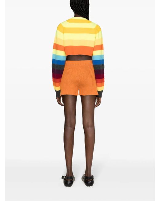 Alanui Orange Short En Maille À Design Nervuré