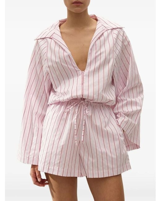 Faithfull The Brand Pink Aksel Striped Tie-Waist Playsuit