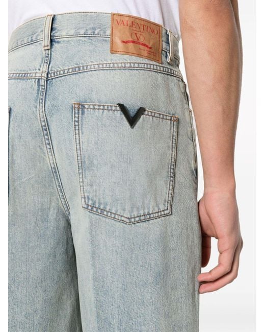 Valentino Garavani Geplooide Jeans Met Wijde Pijpen in het Blue voor heren