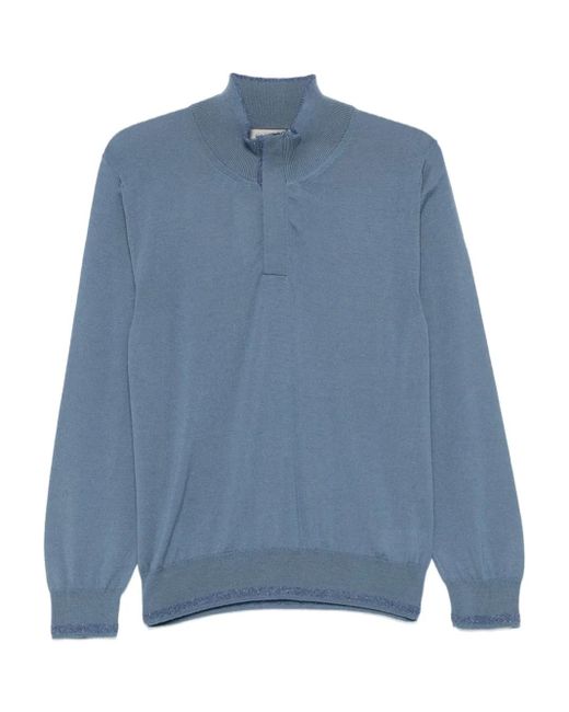 メンズ Canali ハイネック ハーフプラケット セーター Blue