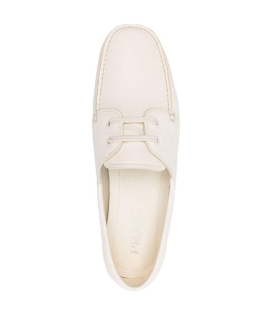 Prada White Logo-debossed Leather Derby Shoes for men