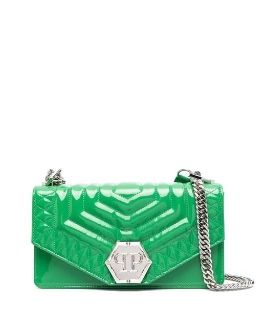 Philipp Plein Green Hexagon-Logo Medium Shoulder Bag
