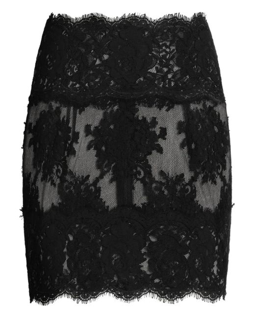 Dolce & Gabbana Mini-Rok Met Gewelfde Afwerking En Kant in het Black