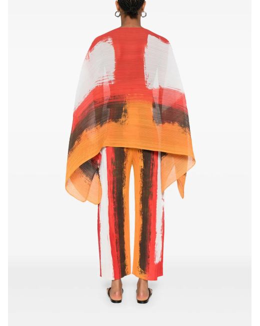 Pleats Please Issey Miyake Orange Pleated Abstract-Print Top