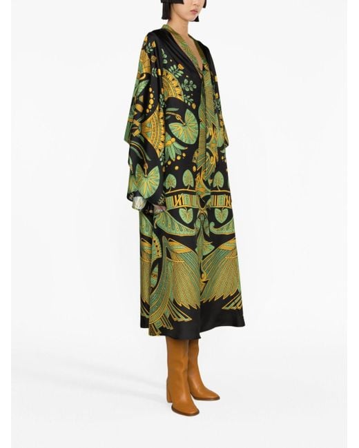 LaDoubleJ Green Magnifico Printed Silk-twill Midi Dress