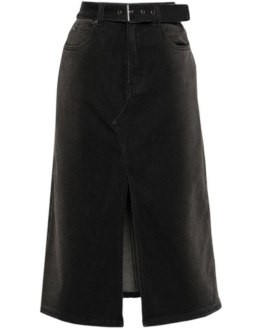 Jupe mi-longue en jean à taille ceinturée Izzue en coloris Black