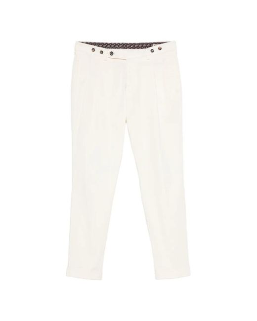 Berwich White Pleated Button-Detail Trousers for men