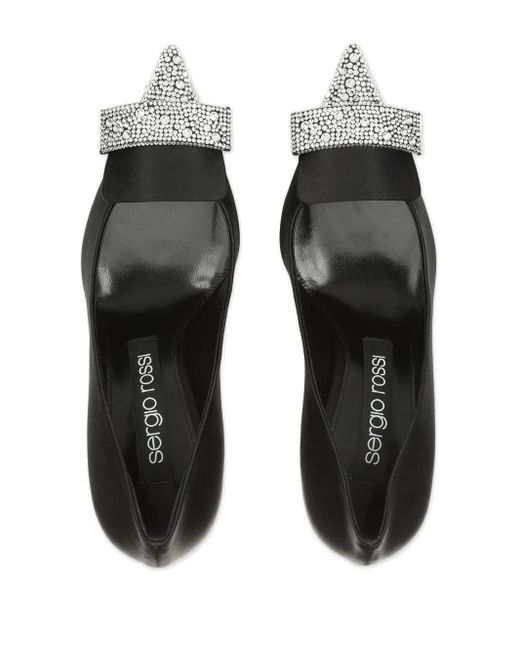 Sergio Rossi Black Embellished 90Mm Leather Shoes