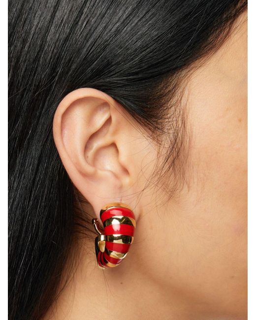 Ferragamo Red Striped Chunky Hoop Earrings