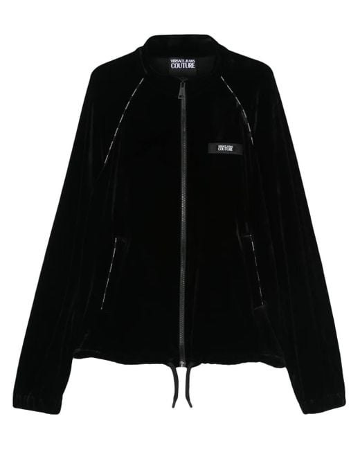 Versace Jeans Couture Black Logo-Appliqué Velour Jacket for men