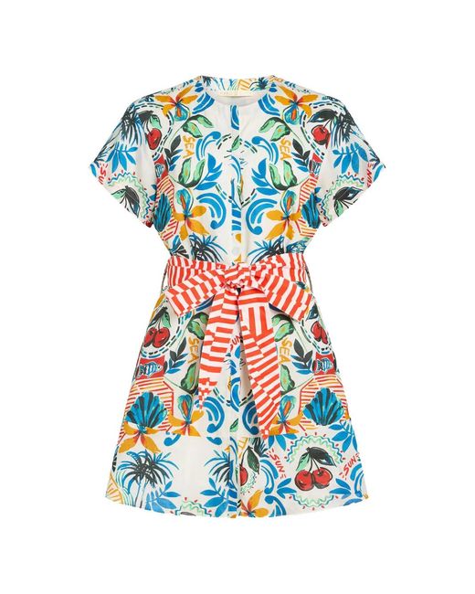 Marie Oliver Blue Sable Floral-Print Mini Shirt Dress