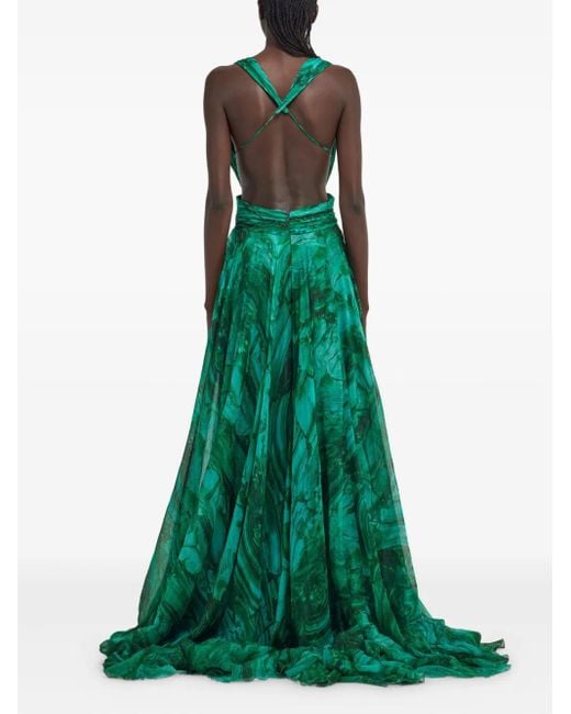 Roberto Cavalli Green Abstract-Print Gown