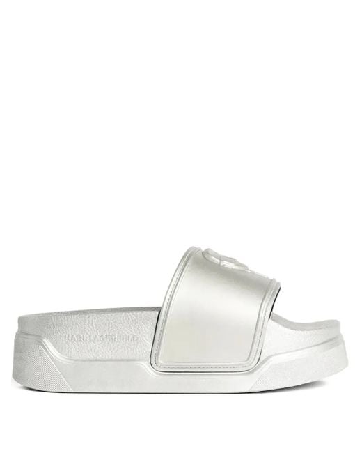 Karl Lagerfeld Women's White Logo-Embossed Slides