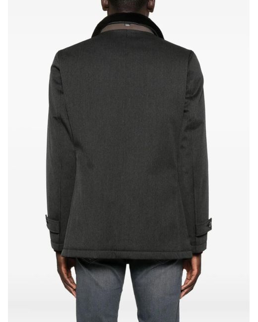 Herno Black Velvet-Collared Button Coat for men