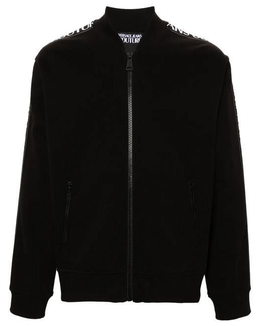 Versace Jeans Couture Black Logo-Trim Zip-Up Sweatshirt for men