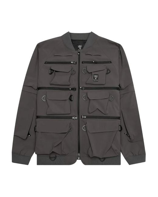 South2 West8 Gray Multi-Pocket Zipped Jacket for men