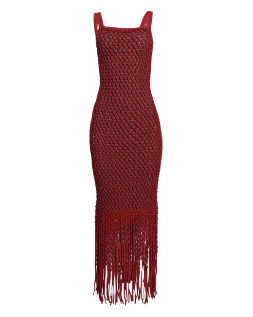 DIOTIMA Red Gala Fringe-Detail Knitted Dress