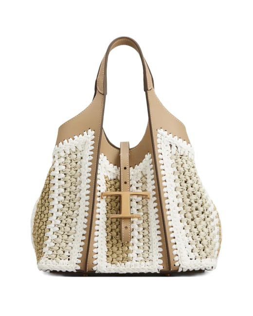 Tod's Natural Crochet-Detail T-Buckle Tote Bag