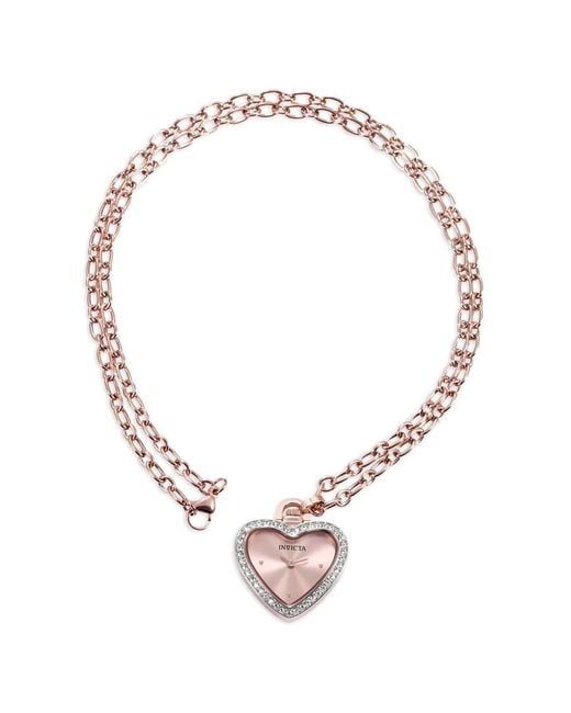 INVICTA WATCH Metallic Heart-Case Crystal-Bezel 28Mm Necklace Watch