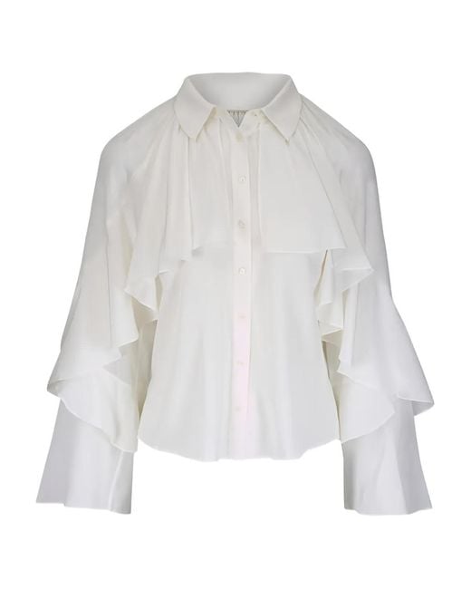 Veronica Beard White Demaris Ruffled Bell-Sleeve Shirt