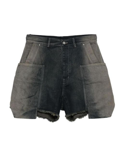Rick Owens Gray Frayed Pocket Denim Shorts for men