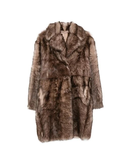 Manzoni 24 Brown Shearling Notch-Lapels Coat