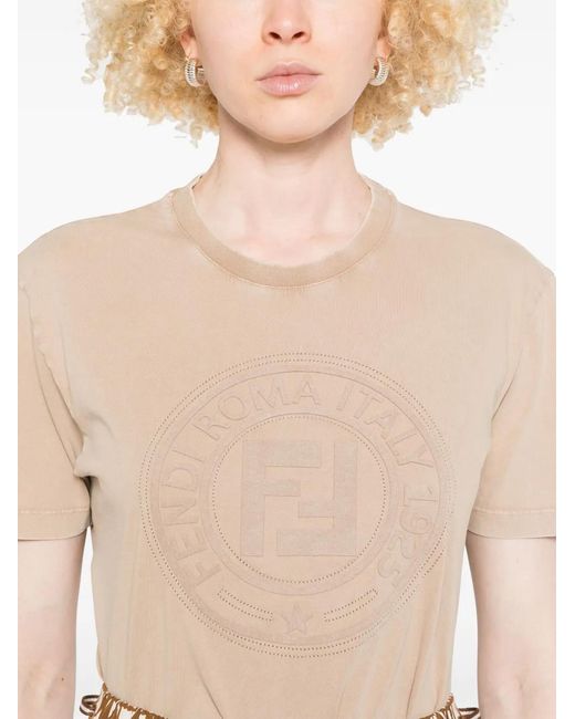 Fendi Natural Tshirt With Logo