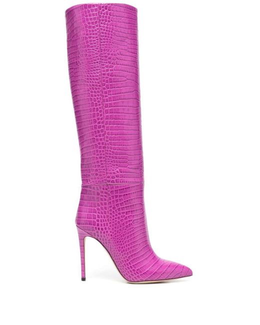 Paris Texas Leather Crocodile-effect Knee-length Boots in Pink | Lyst ...