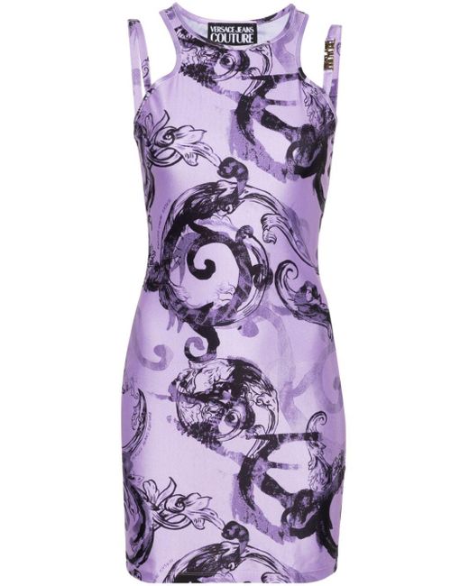 Versace Purple Minikleid mit Watercolour Couture-Print