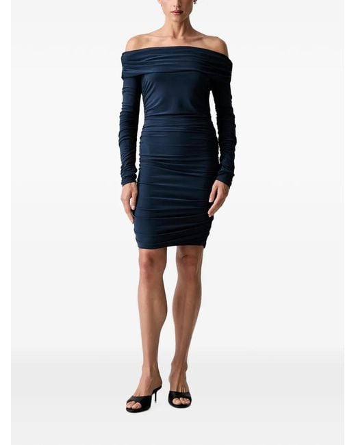 Patrizia Pepe Blue Ruched Off-The-Shoulder Mini Dress