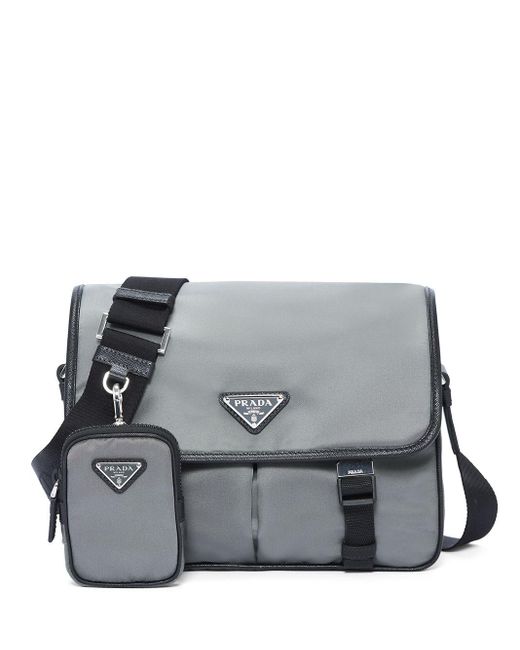 Prada Leather Logo Plaque Messenger Bag in Grey (Grey) for Men - Lyst