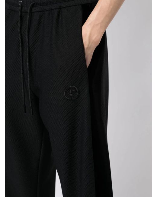 Giorgio Armani Black Logo-Embroidered Tapered Track Pants for men
