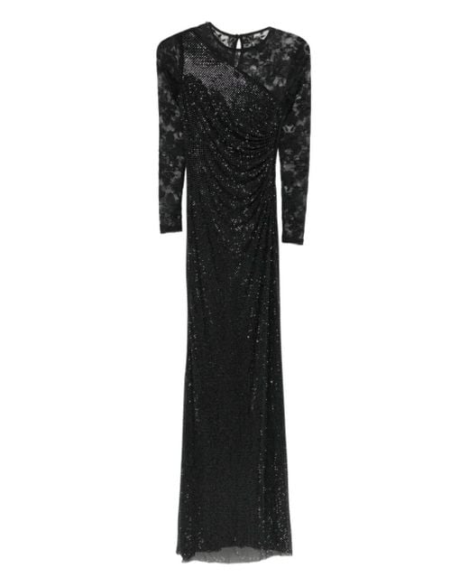 Robe Ornée De Strass À Manches Longues Self-Portrait en coloris Black