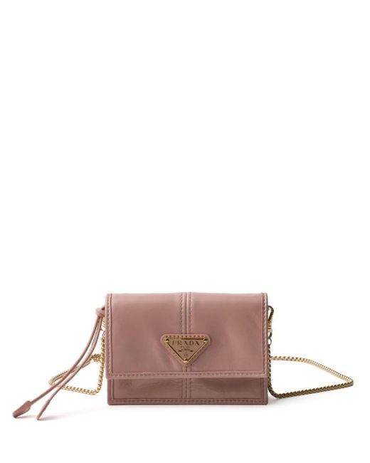 Prada Pink Leather Card Holder With Shoulder Strap