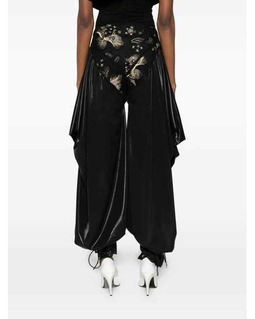 MITILIANE COUTURE Black Panelled Lace-Detail Drop-Crotch Trousers