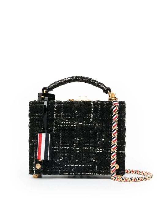 Thom Browne Black Mini Tweed Ribbon Chain Tote Bag