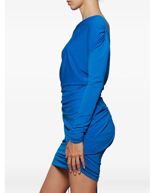 Alex Perry Blue One-Sleeve Draped Mini Dress