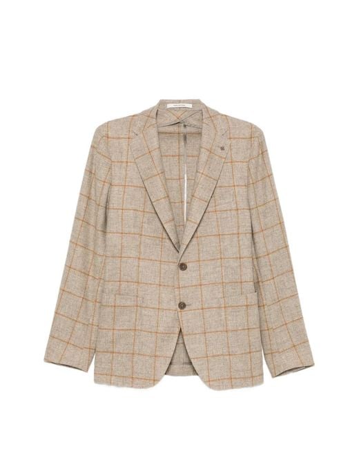 Tagliatore Natural Check-Pattern Notched-Lapel Jacket for men