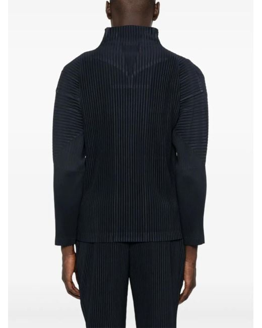Homme Plissé Issey Miyake Plissierte Hemdjacke Mit Reißverschluss in Blue für Herren