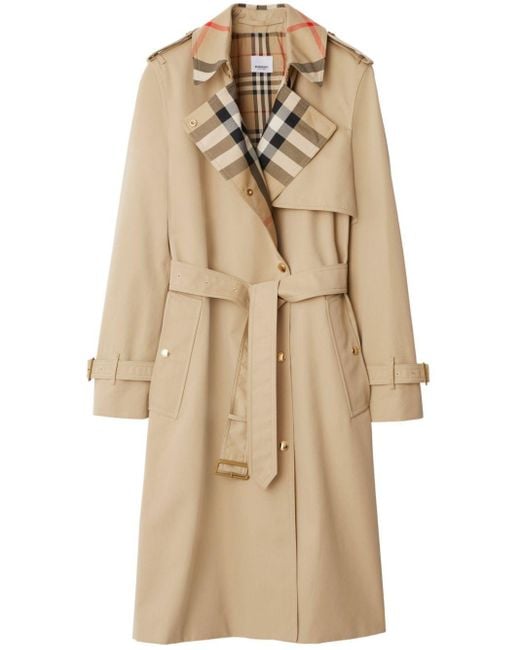 Burberry Plaid Collar Gabardine Trench Coat in Natural Lyst UK