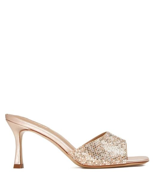 Nicoli Natural 75Mm Square-Toe Crystal-Embellished Heeled Sandals