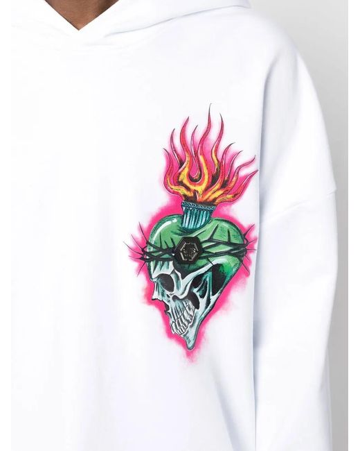 Philipp Plein White Love Tattoo Long-Sleeve Hoodie for men